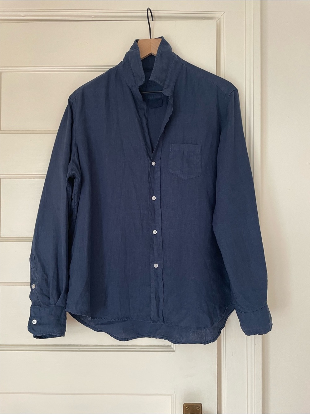 LN Frank and Eileen, Eileen Relaxed Button Up, Washed Linen, Navy, Small